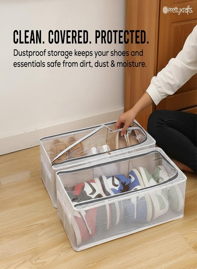 PrettyKrafts Shoe Storage Box, Clear Plastic Stackable Shoe Box, Space Saving Foldable Multipurpose Storage Organizer for Shoes & Blankets, Clothes, UnderBed & Closet Storage (62 x 33 x 34 cm) - Image 3